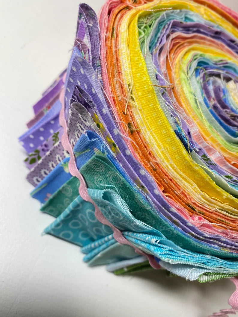 2.5 Inch Rainbow Swirl Jelly Roll 100% Cotton Fabric Quilting