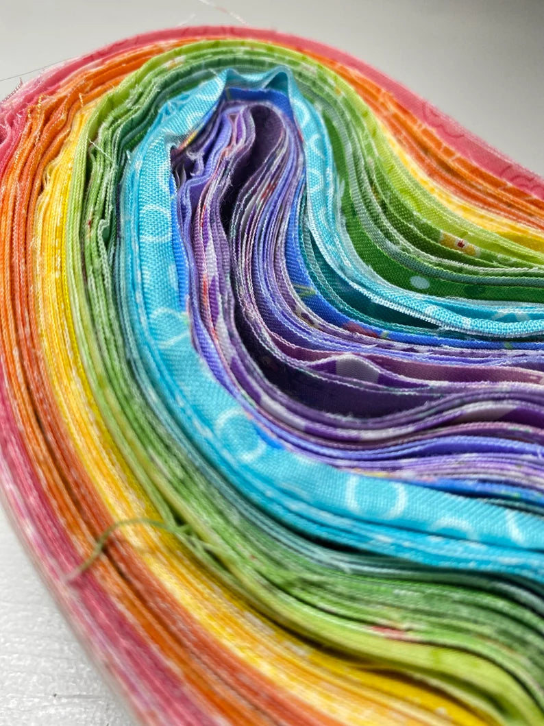 2.5 Inch Rainbow Swirl Jelly Roll 100% Cotton Fabric Quilting Strips 